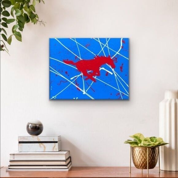 Hand painted SMU Mustang painting 8 x 10 - Picture 5 of 15